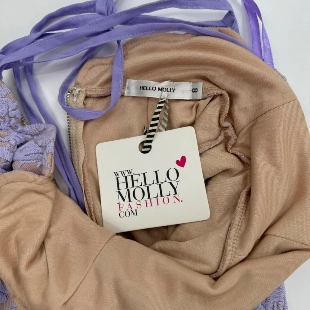 NWT - Hello Molly Bedroom Whispers Lace Mini Dress Size 8 Nude & Lavender - Picture 8 of 16
